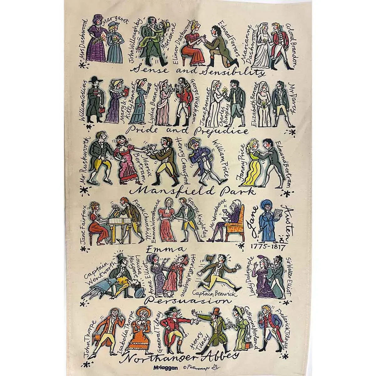 Jane Austen Character Tea Towel