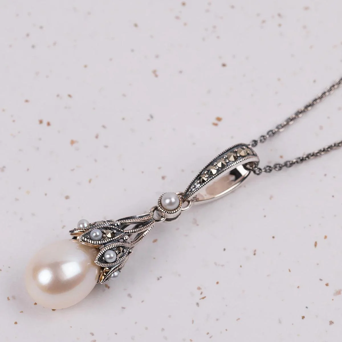 Dashwood Silver, Freshwater Pearl and Marcasite Necklace - Image 2