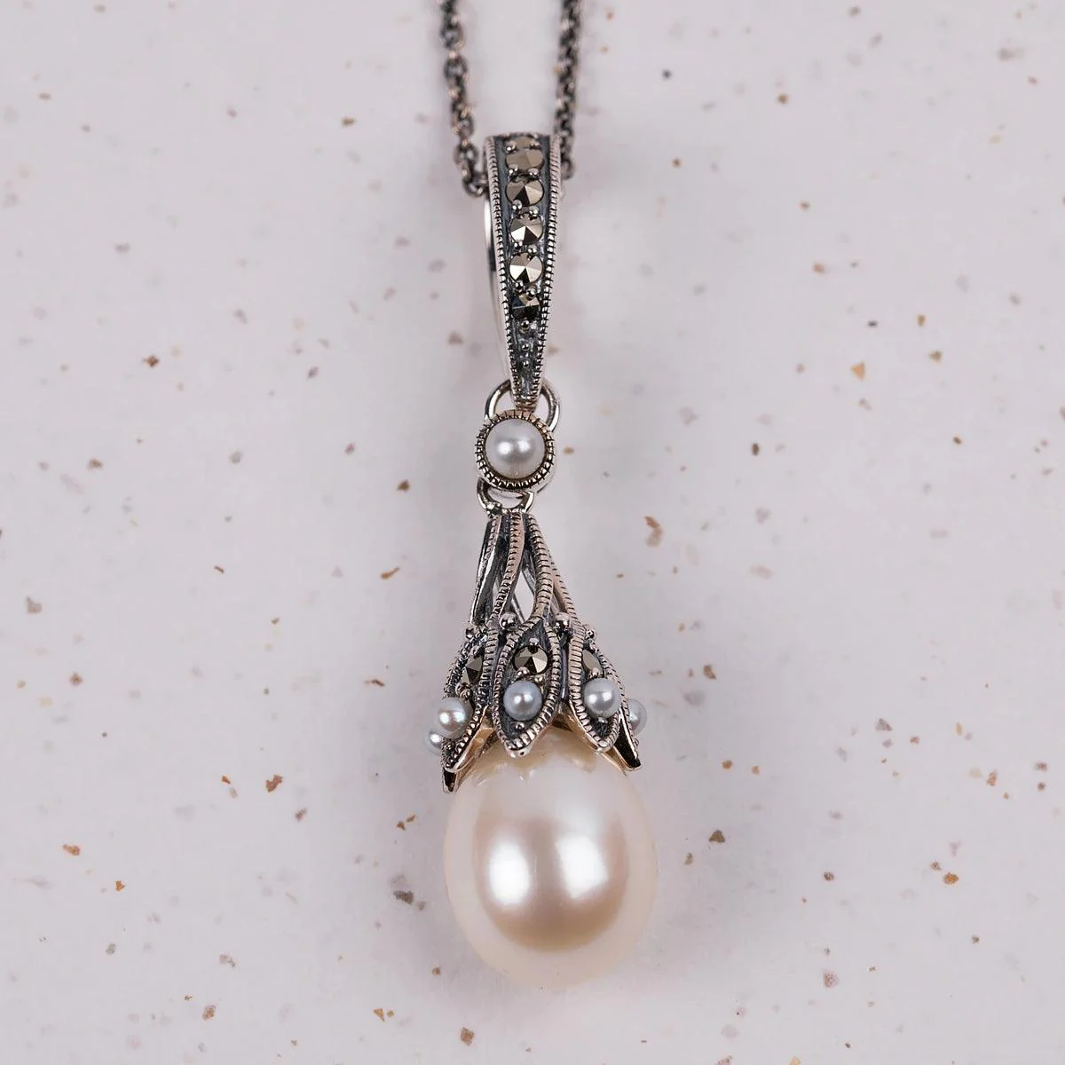 Dashwood Silver, Freshwater Pearl and Marcasite Necklace - Image 3