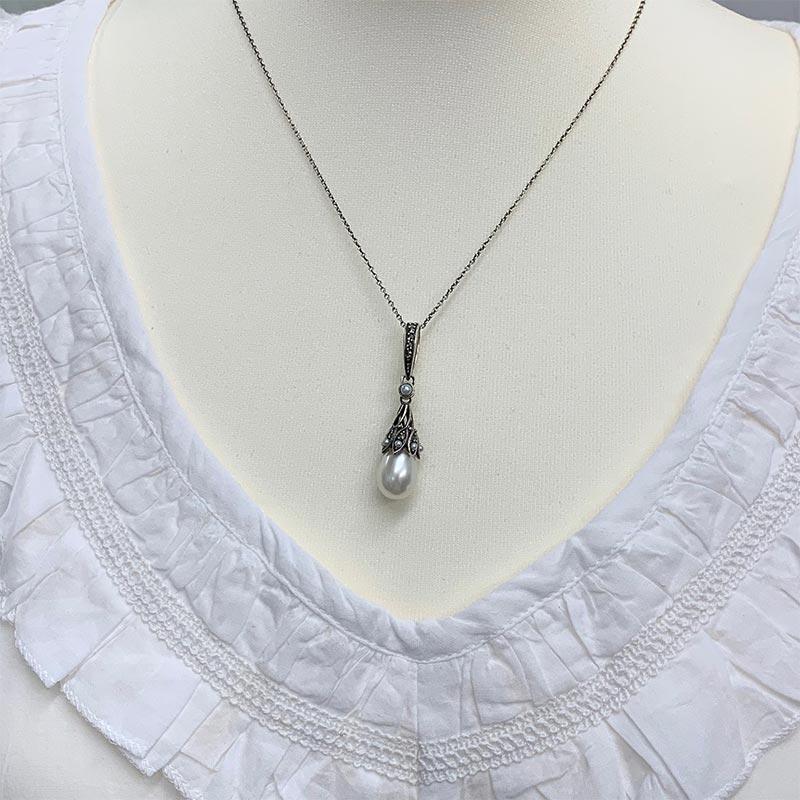 Dashwood Silver, Freshwater Pearl and Marcasite Necklace - Image 4