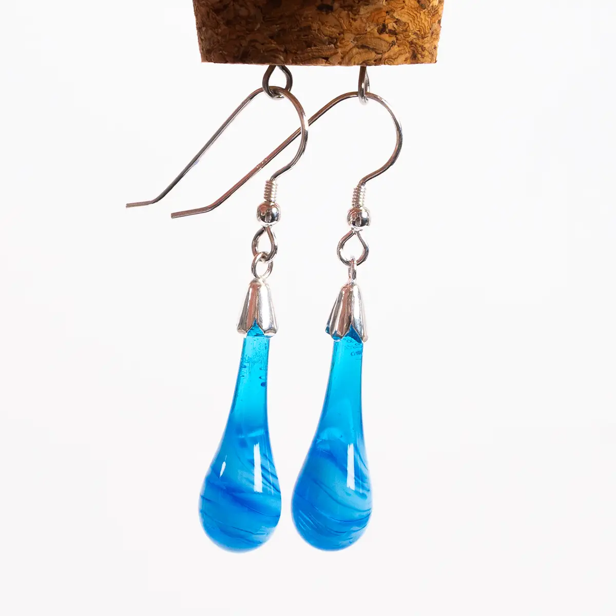 Swirled Molten Glass Drop Earrings Blue - Image 4