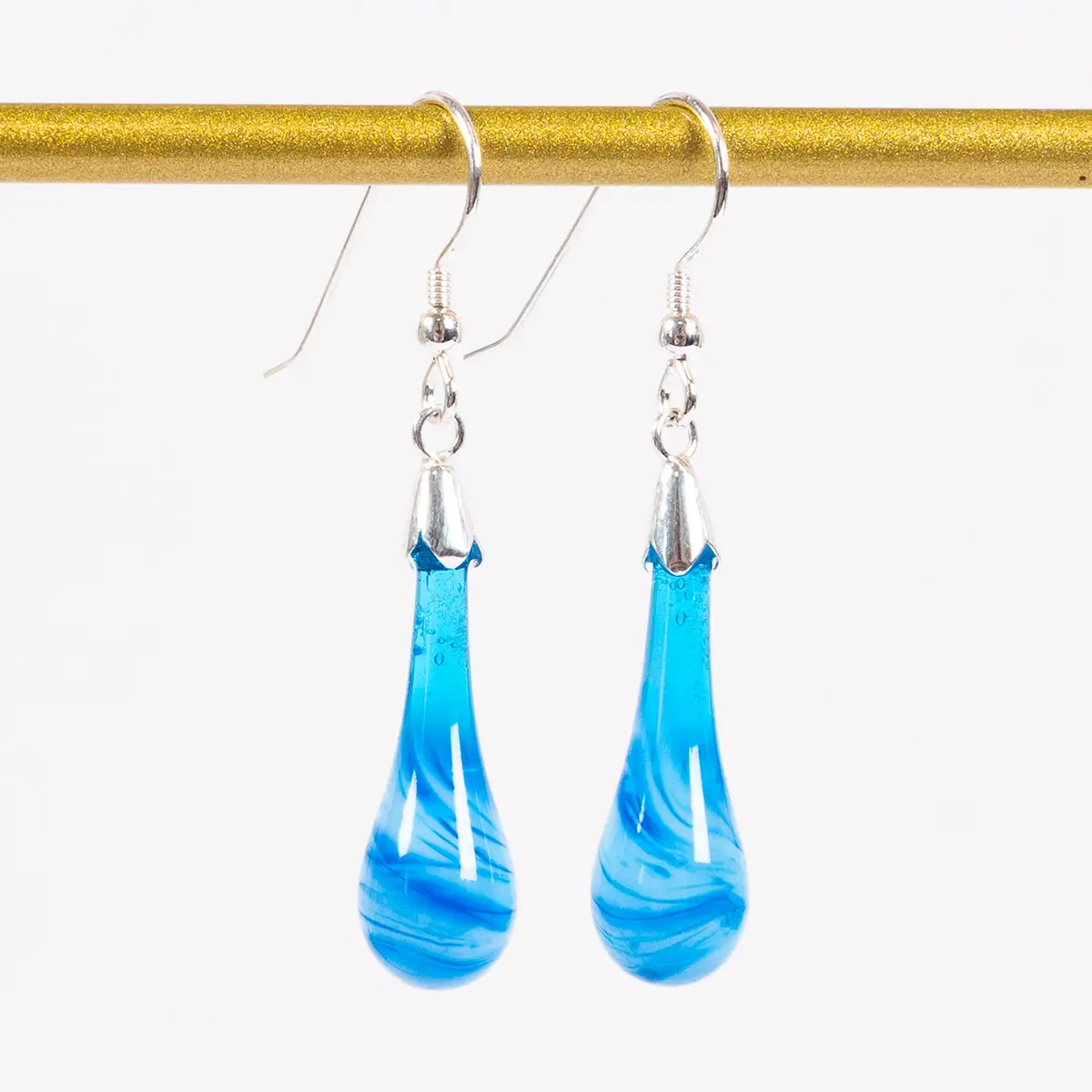 Swirled Molten Glass Drop Earrings Blue - Image 5