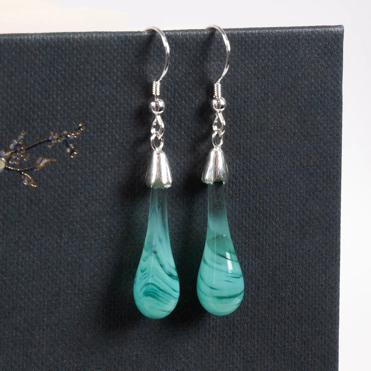 Swirled Molten Glass Drop Earrings Mint