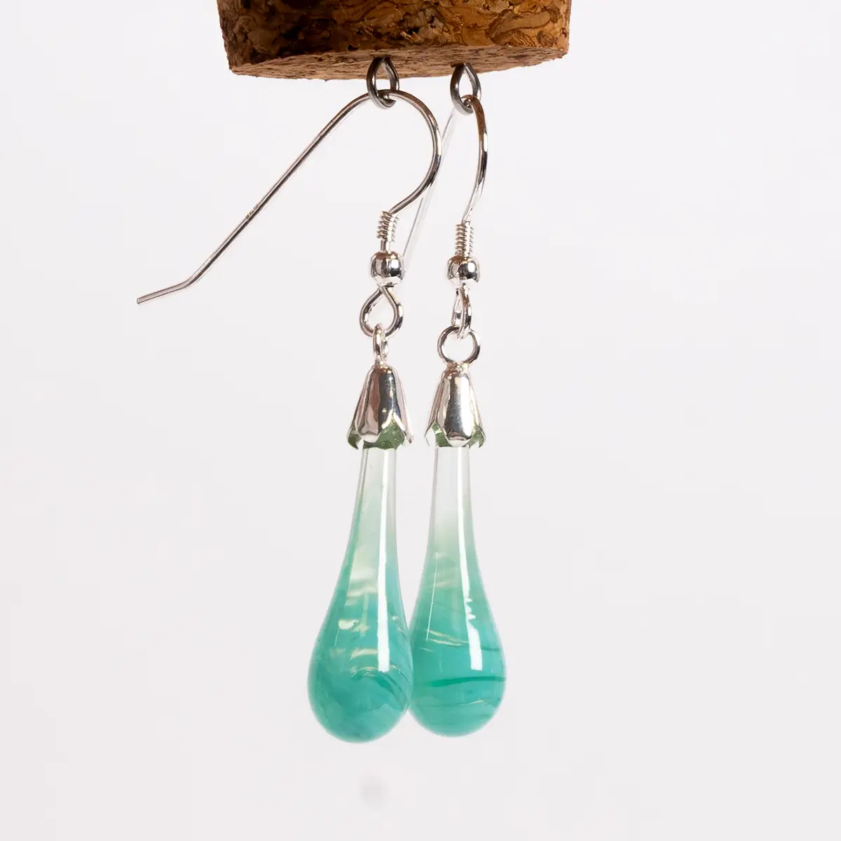 Swirled Molten Glass Drop Earrings Mint - Image 4