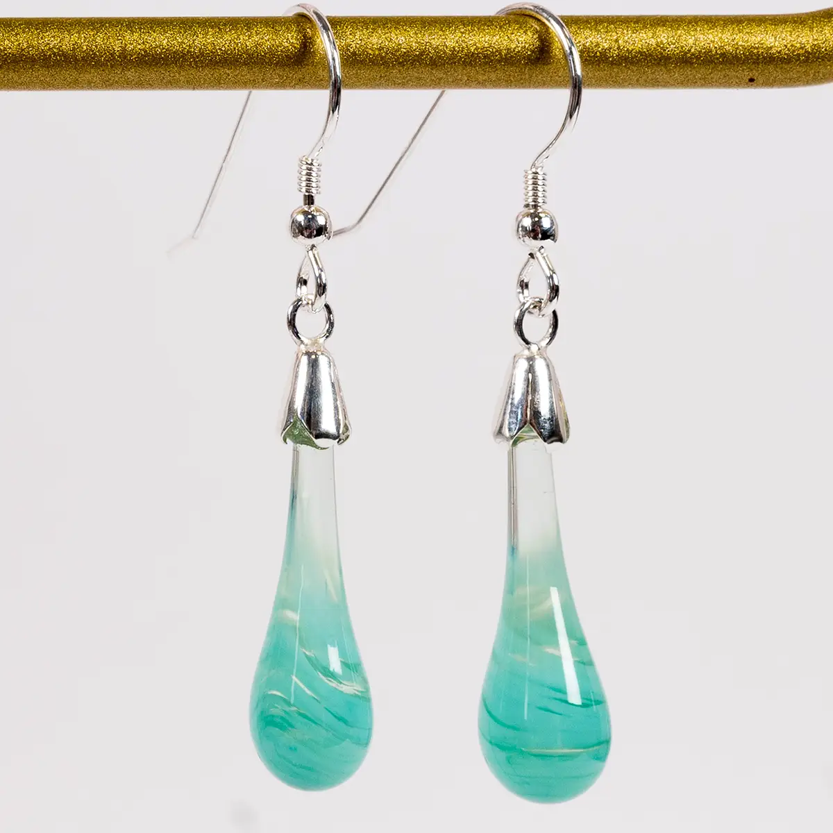 Swirled Molten Glass Drop Earrings Mint - Image 5