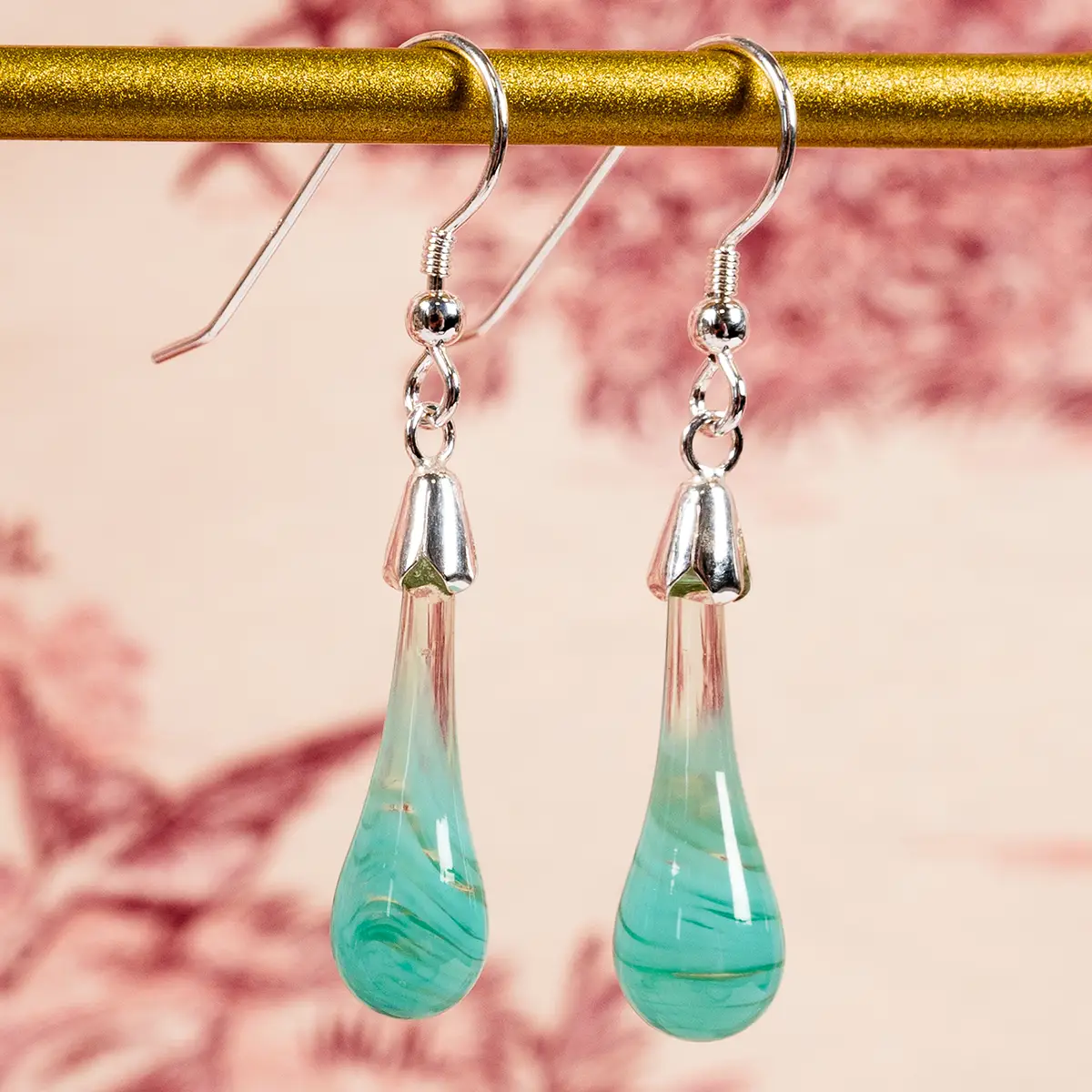 Swirled Molten Glass Drop Earrings Mint - Image 6