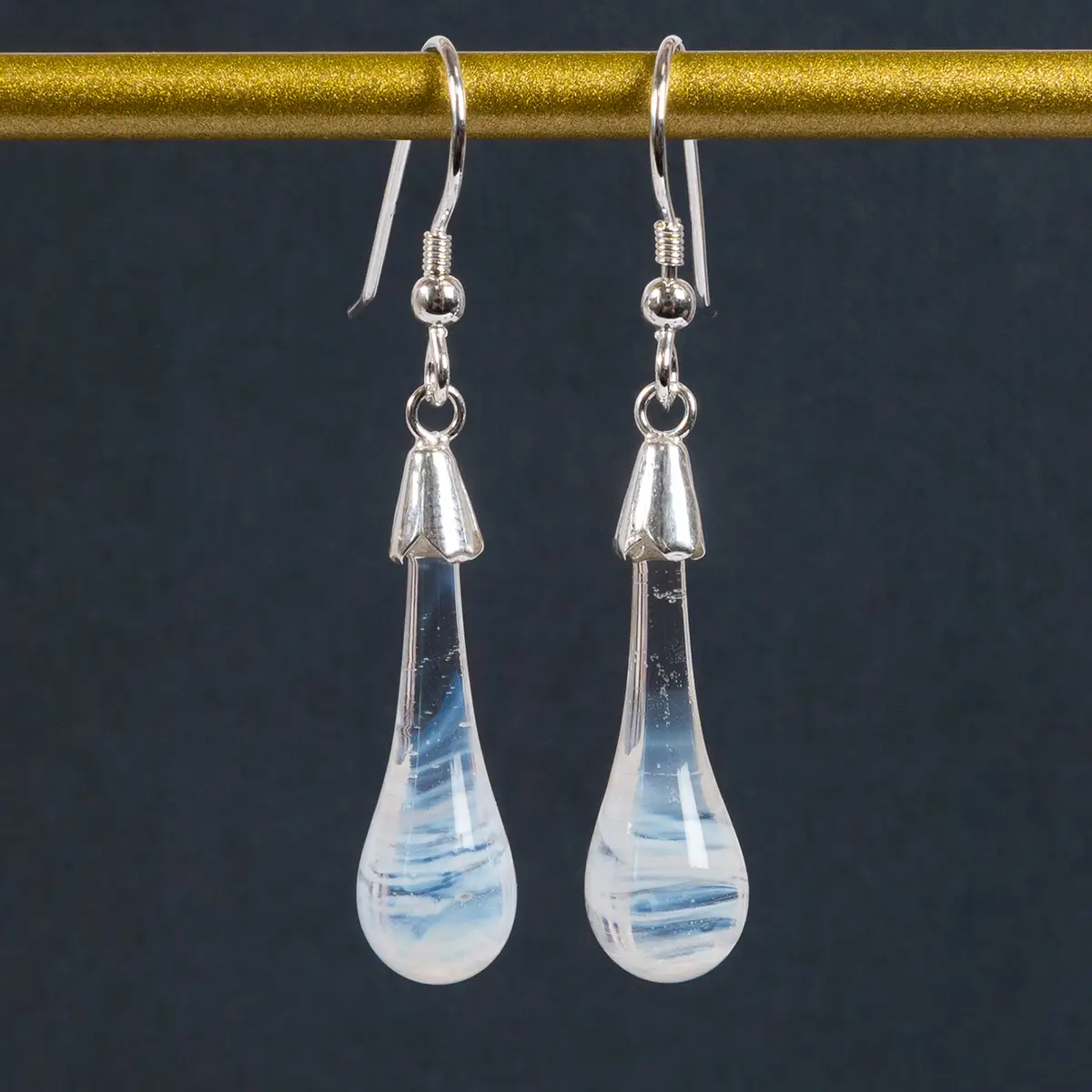Swirled Molten Glass Drop Earrings White - Image 3