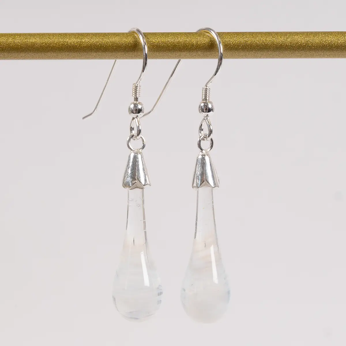 Swirled Molten Glass Drop Earrings White - Image 5