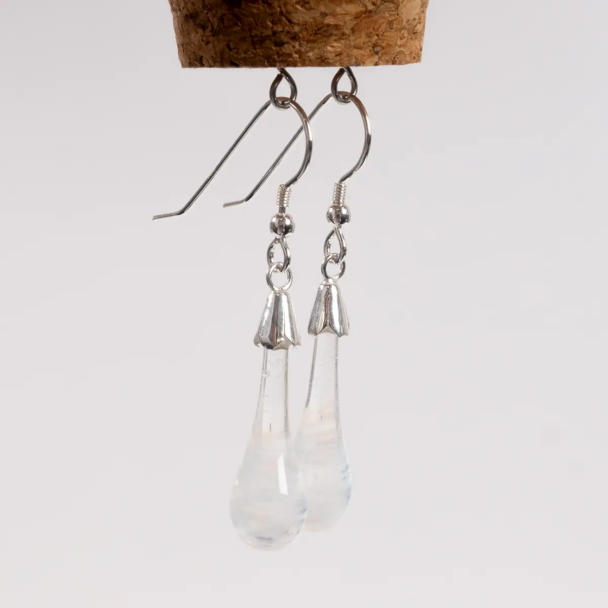 Swirled Molten Glass Drop Earrings White - Image 6