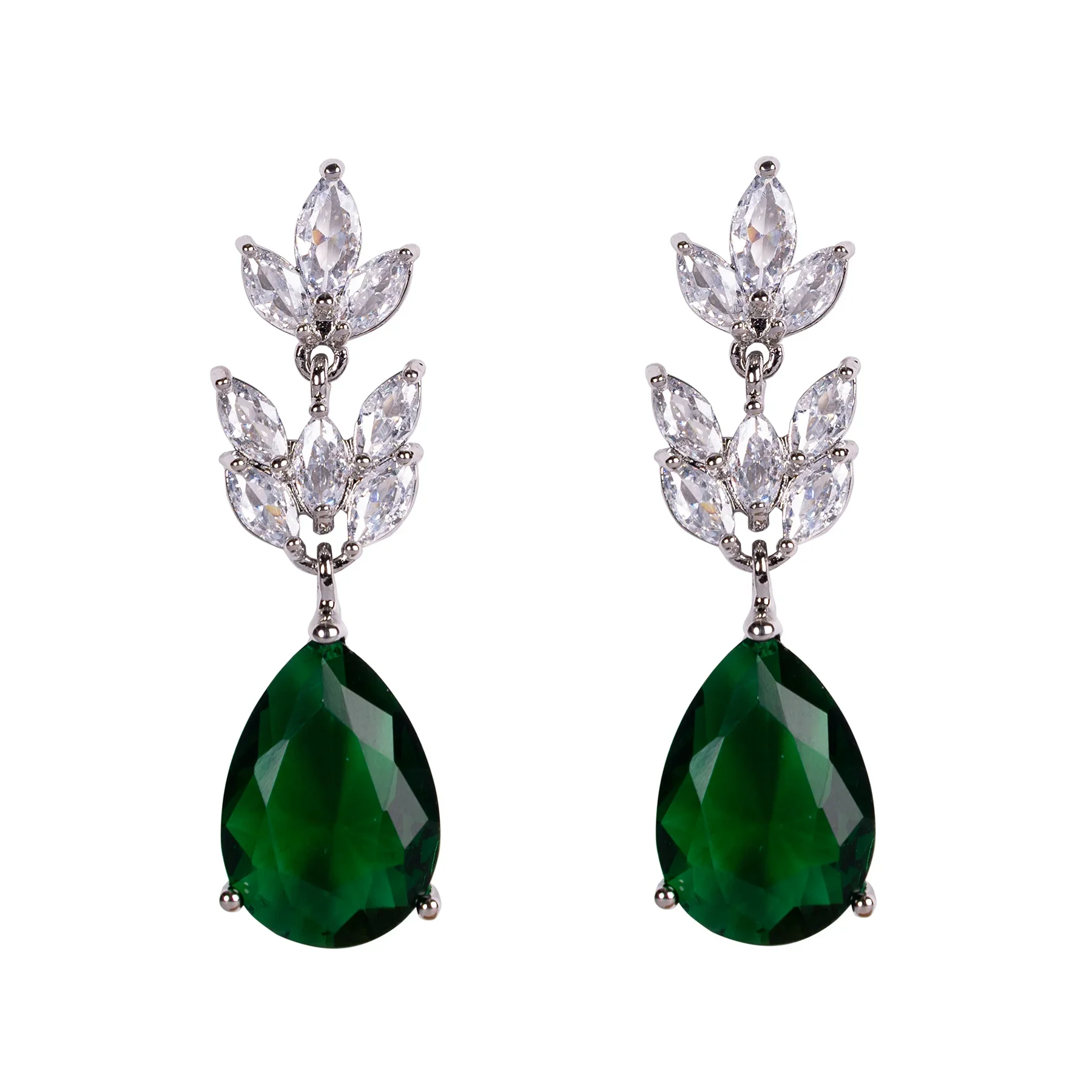 Emerald and Crystal Leaf Teardrop Earrings