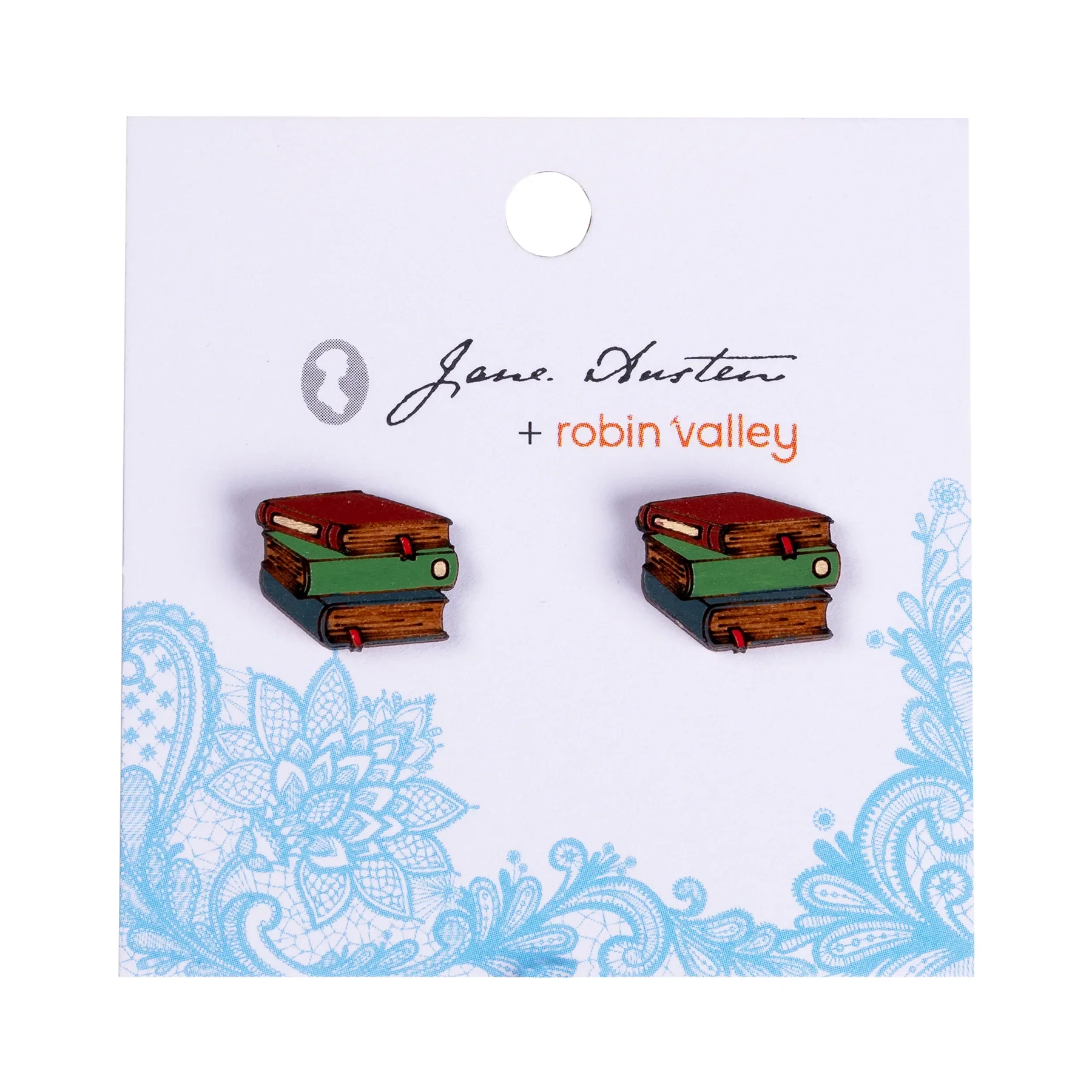 Hand-painted Stacking Books Earrings - Image 2