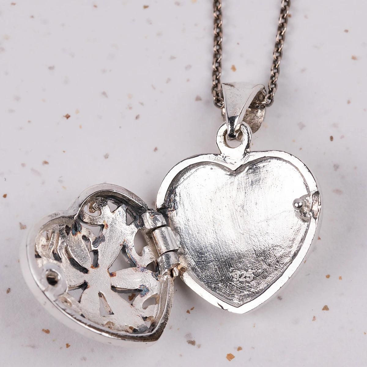 Heart Locket Necklace in Marcasite and Silver - Image 4
