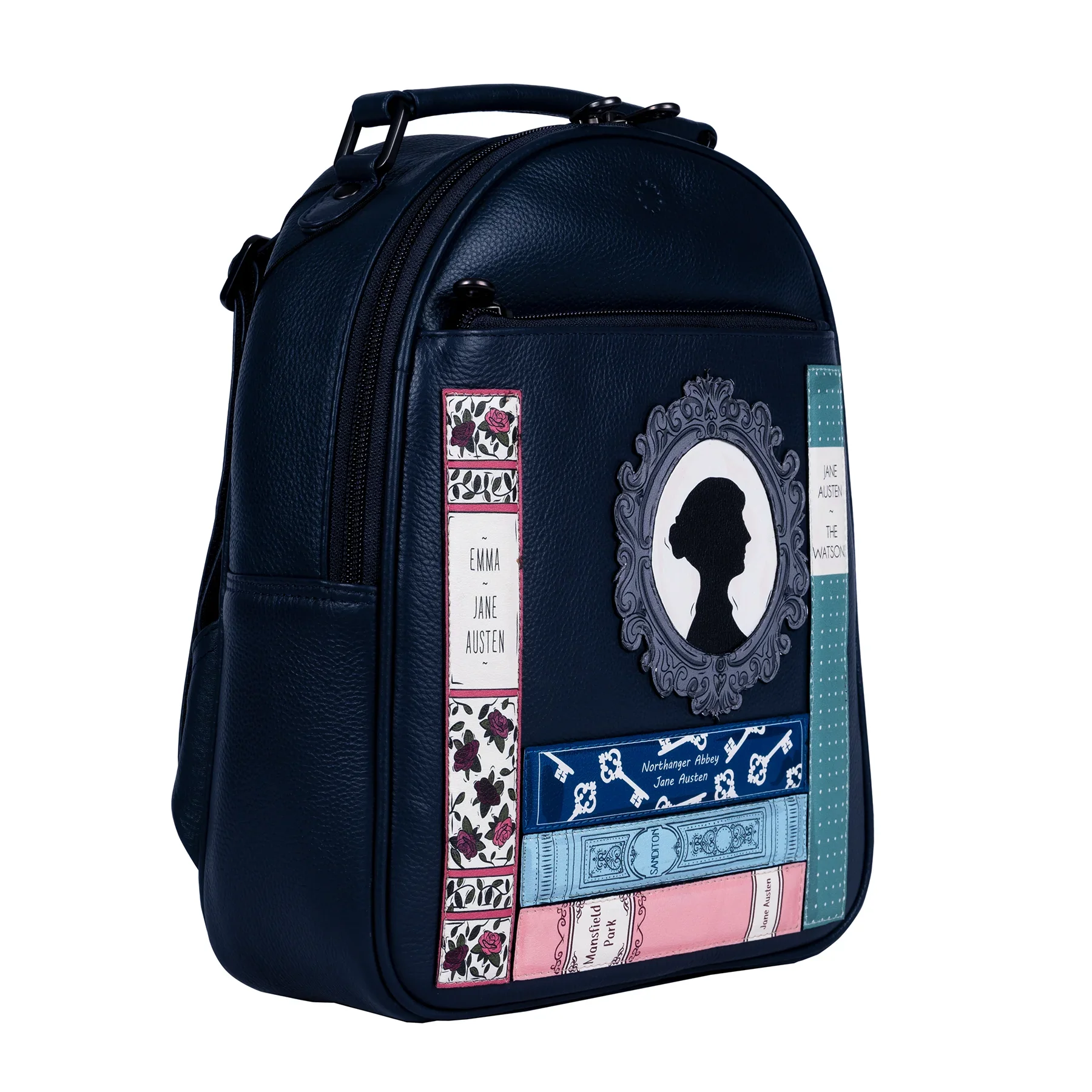 Jane Austen Books Design Backpack in Navy - Image 2