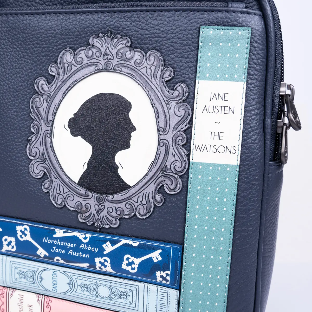 Jane Austen Books Design Backpack in Navy - Image 4