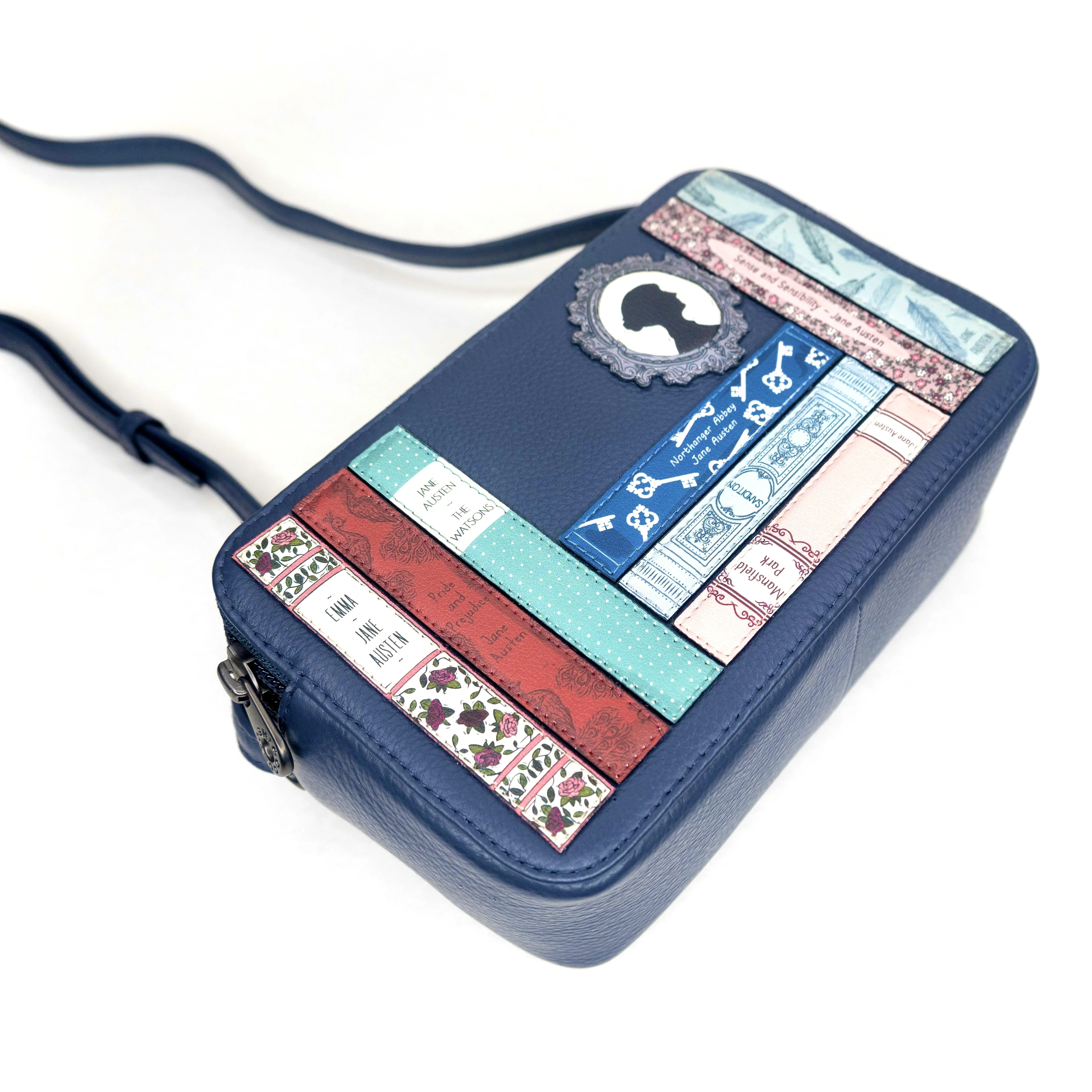 Jane Austen Books Design Mini Cross Body Bag in Navy - Image 2