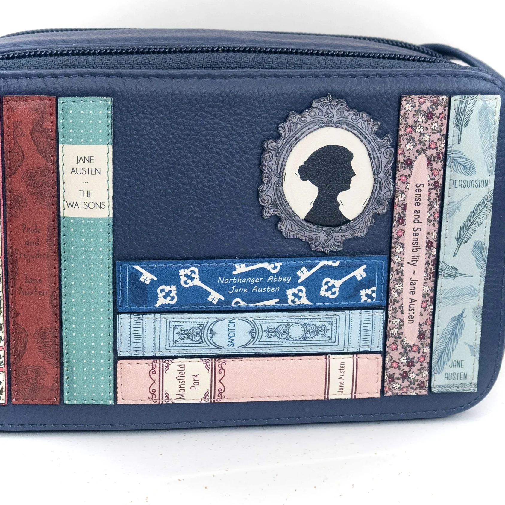 Jane Austen Books Design Mini Cross Body Bag in Navy - Image 3