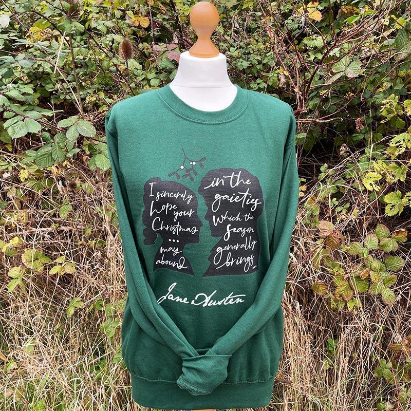 Jane Austen Christmas Sweater in Green - Image 2