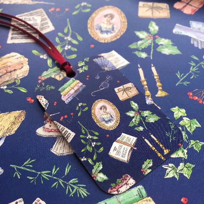Jane Austen Christmas Gift Wrap in Navy - Image 2