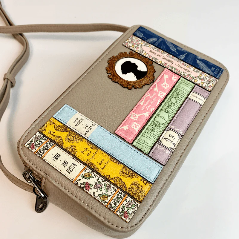 Jane Austen Books Design Mini Cross Body Bag in Warm Grey - Image 3