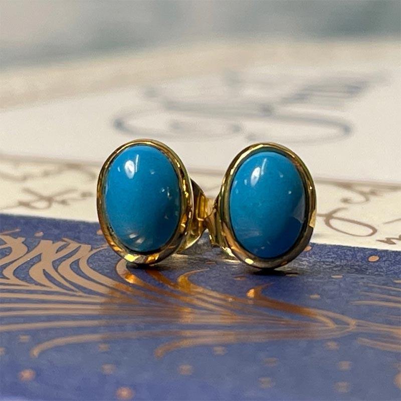 Jane Austen Beautiful Gold and Turquoise Stud Earrings - Image 2