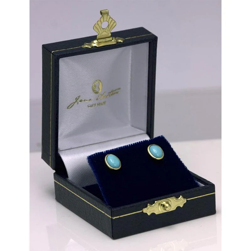Jane Austen Beautiful Gold and Turquoise Stud Earrings - Image 3