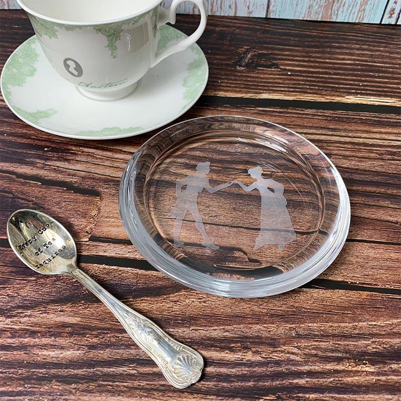 Jane Austen Glass Coaster - Mr Darcy & Elizabeth Bennet Design - Image 2