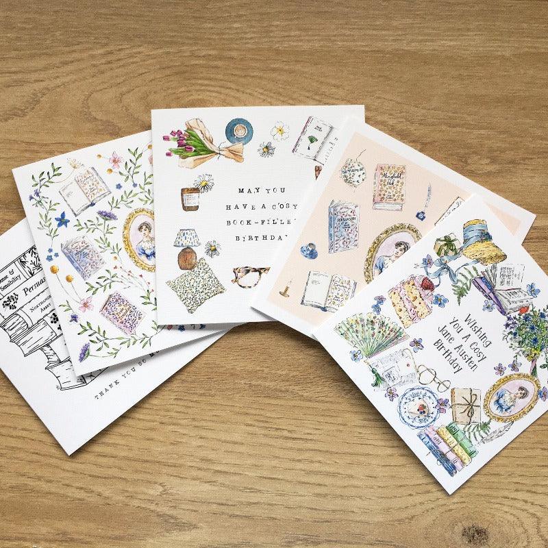 Jane Austen Themed Illustrated Greetings Cards | Set of 5