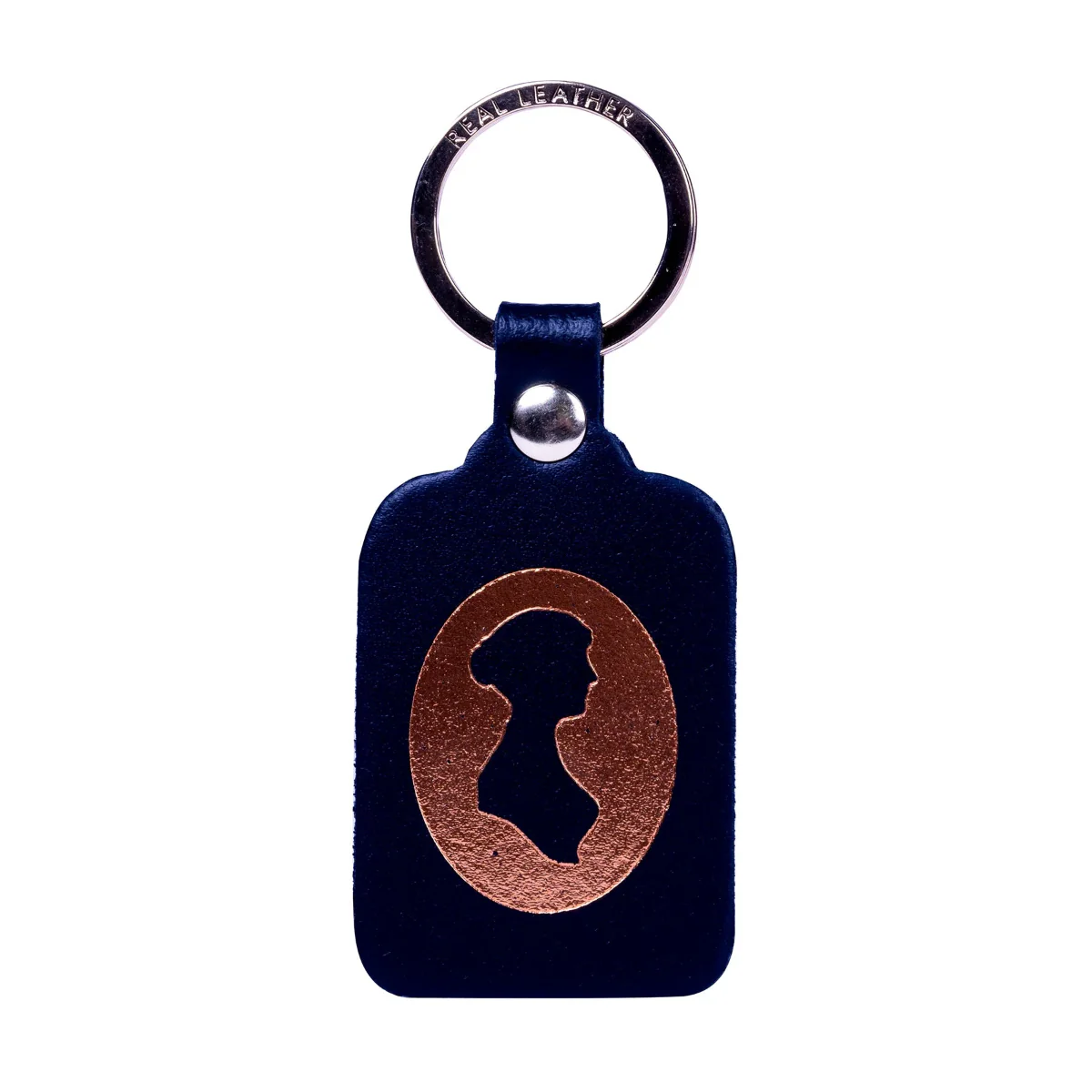 Jane Austen Keyring in Black Leather - Image 2