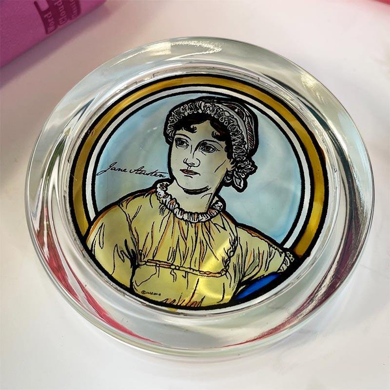 Jane Austen Ornament - Hand Painted 'Stained Glass' Paperweight