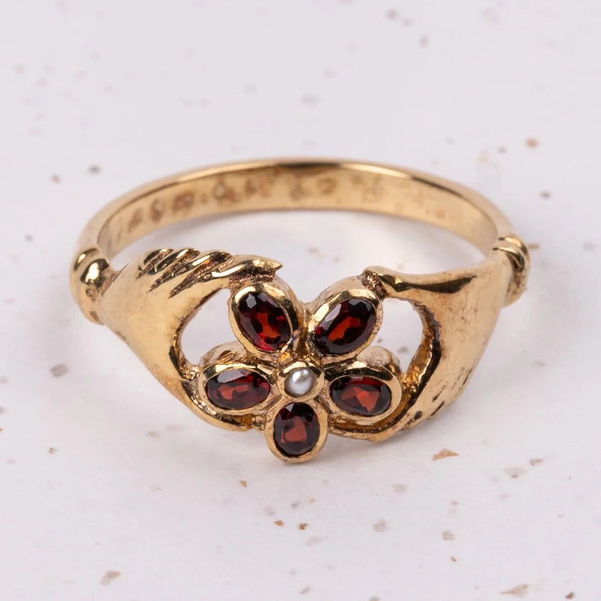 Jane Austen Gold-Plated with Garnet and Pearl Regency Ring - Image 2