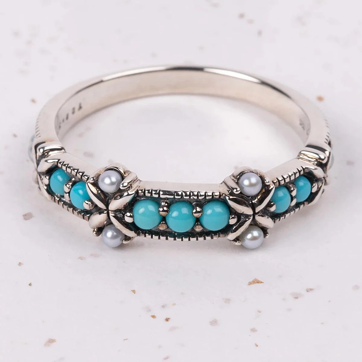 Jane Austen Ring - Silver, Turquoise & Freshwater Pearl - Image 2