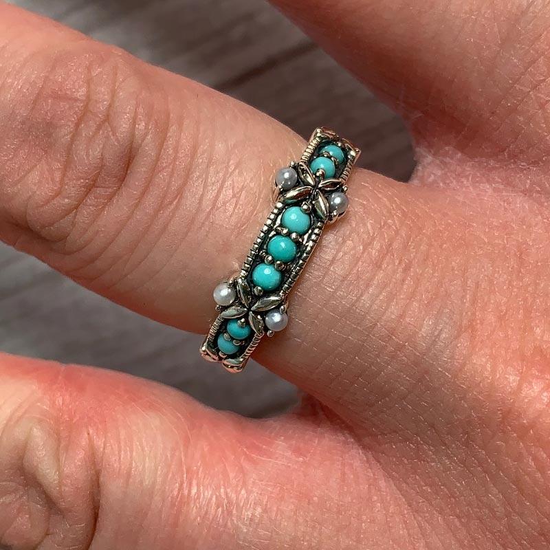 Jane Austen Ring - Silver, Turquoise & Freshwater Pearl - Image 3