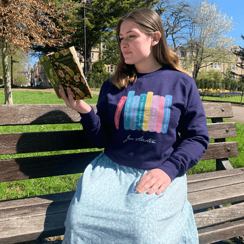 Jane Austen Bookshelf Sweater in Navy - Image 2