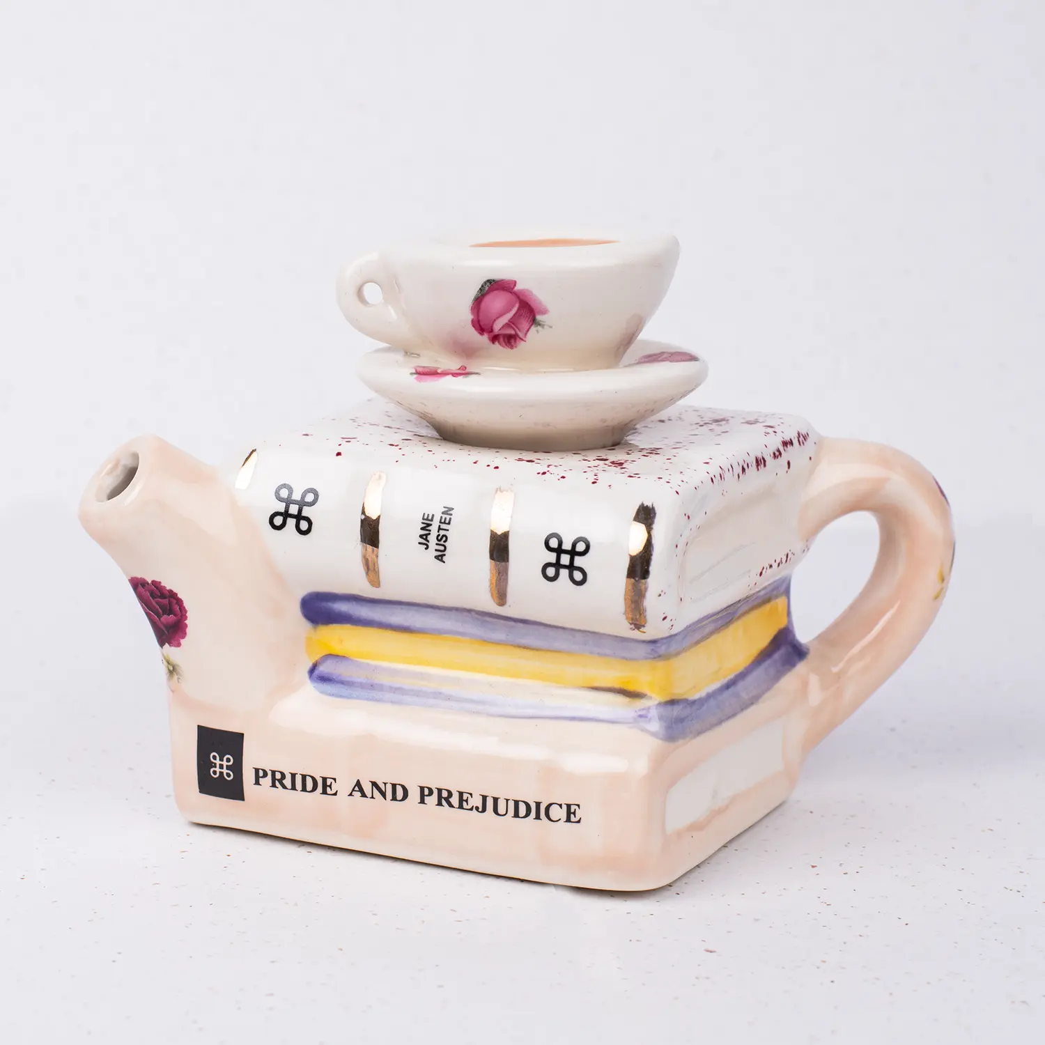 Jane Austen Teapot with Book Stack Design (One Cup)