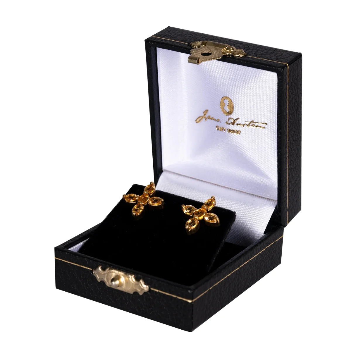 Jane Austen Topaz Cross Earrings in Citrine and Gold - Image 2