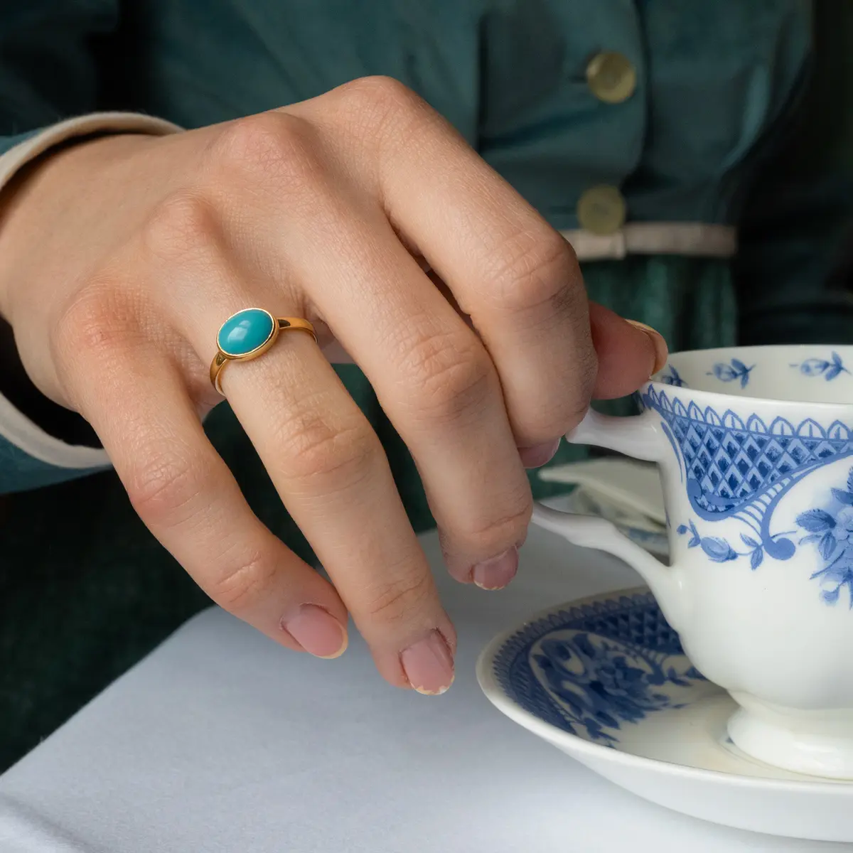 Jane Austen Turquoise Ring - 18ct Gold Replica - Image 5
