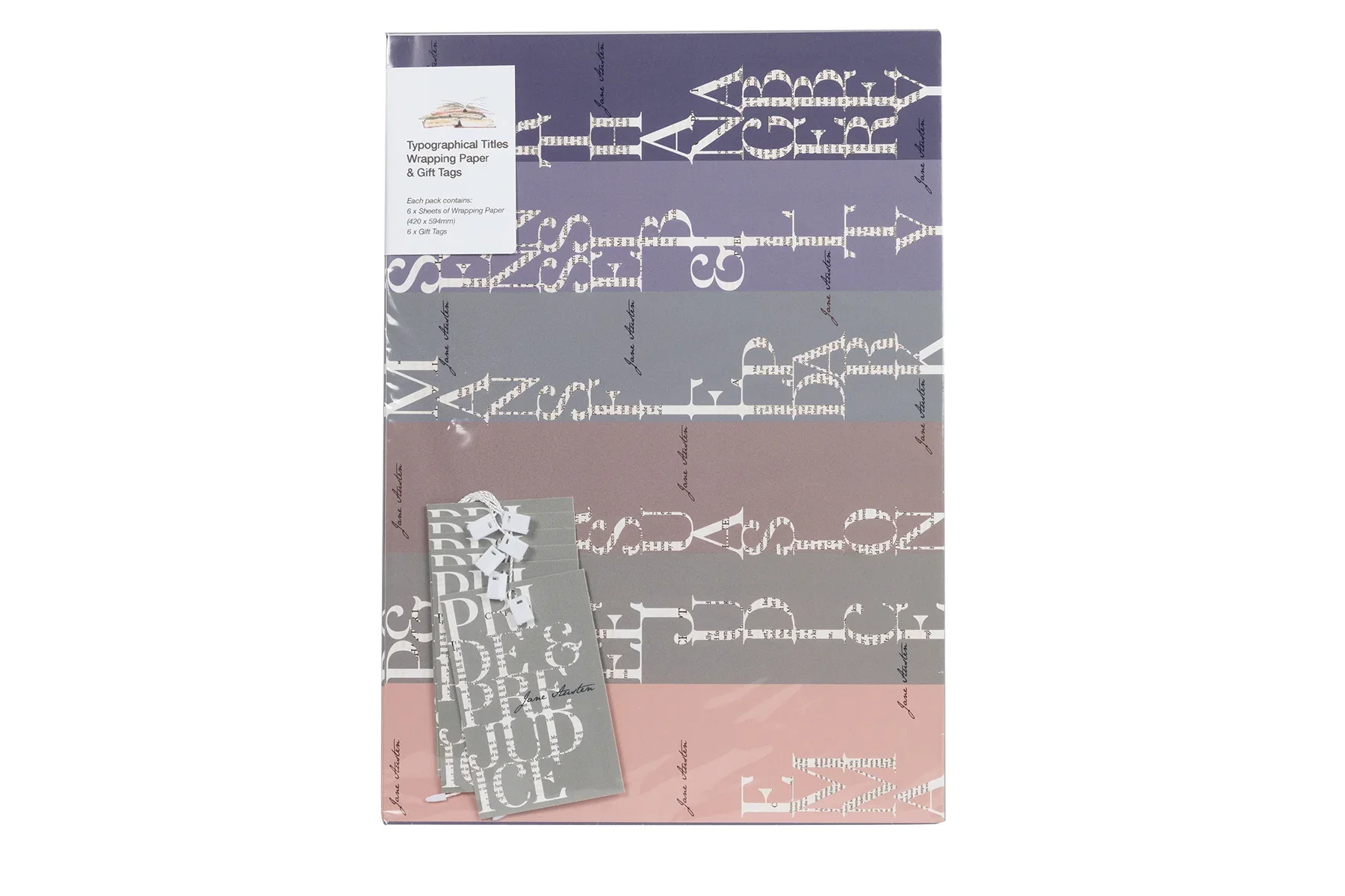 Jane Austen Typography Wrapping Paper - Pack of 6 sheets - Image 2