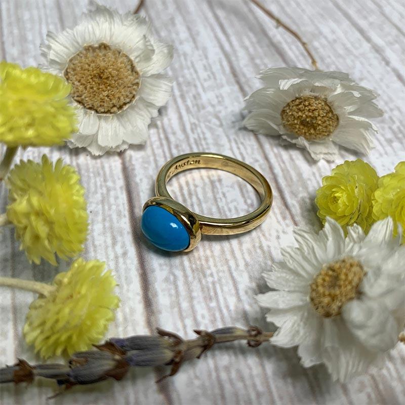 OLD DESIGN Jane Austen's Ring Replica - Turquoise and Gold-Plated Silver | Exclusive Collection - Image 3
