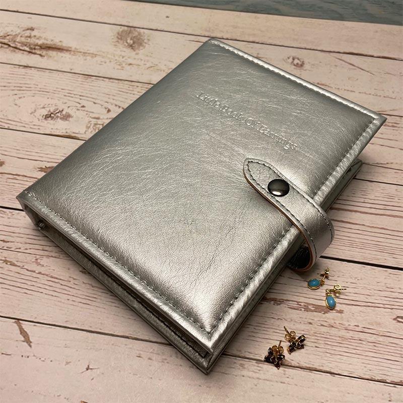 Little Book of Earrings in Silver Faux Leather