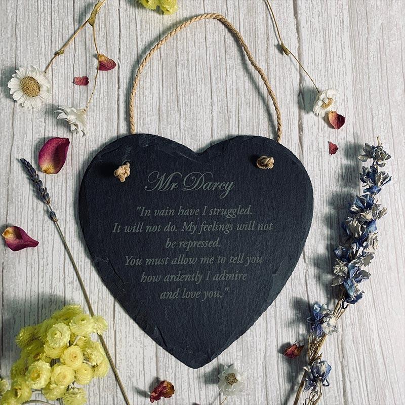 Mr Darcy Sign - Slate Heart Shaped Quote - Image 2