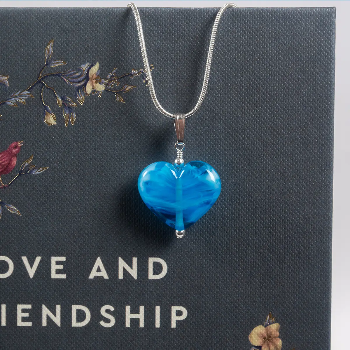 Swirled Molten Glass Heart Necklace Blue