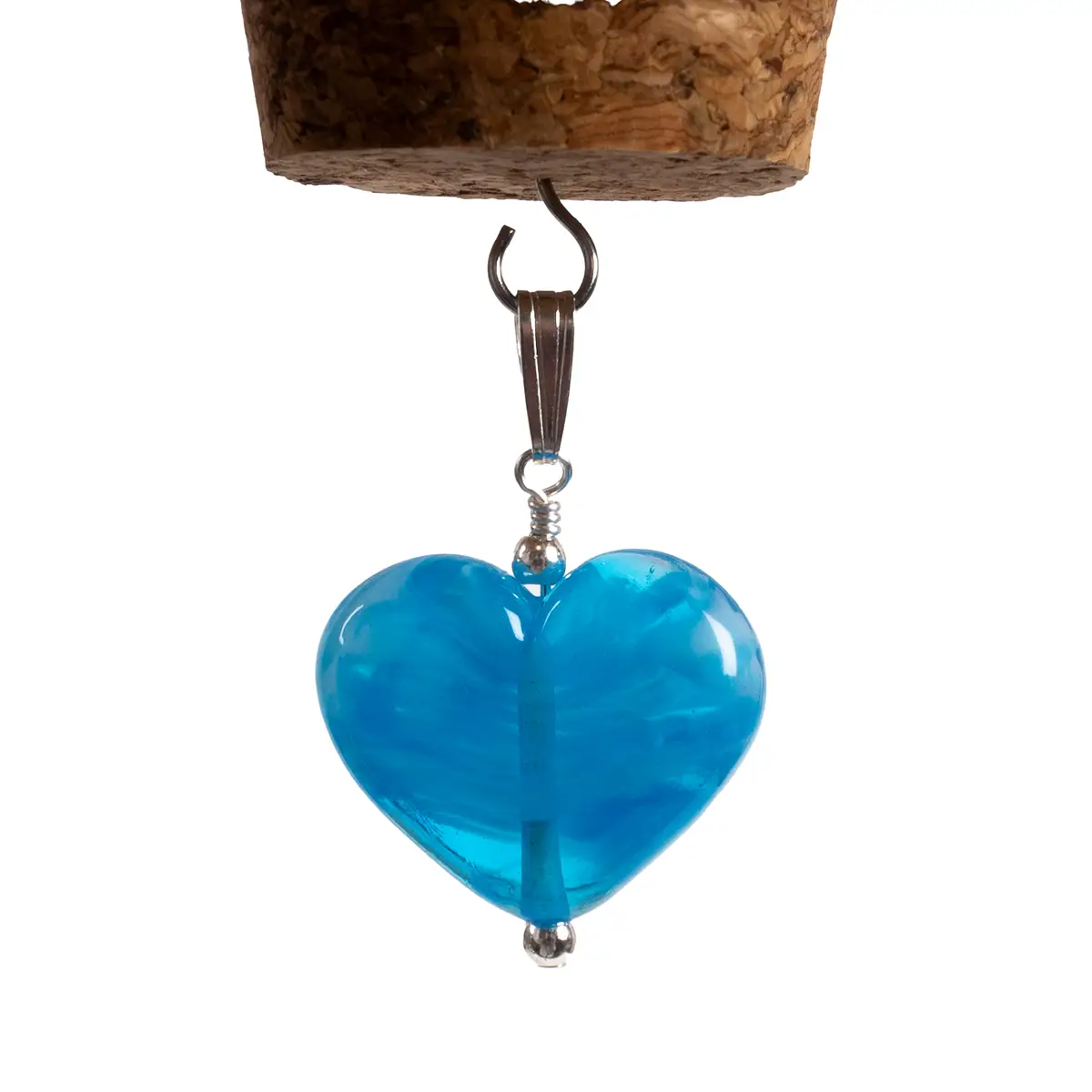 Swirled Molten Glass Heart Necklace Blue - Image 2