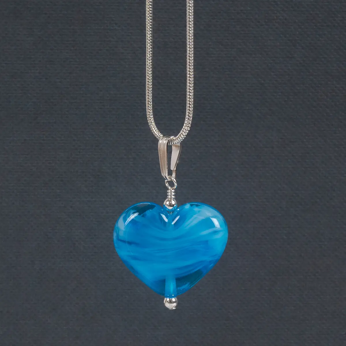 Swirled Molten Glass Heart Necklace Blue - Image 6