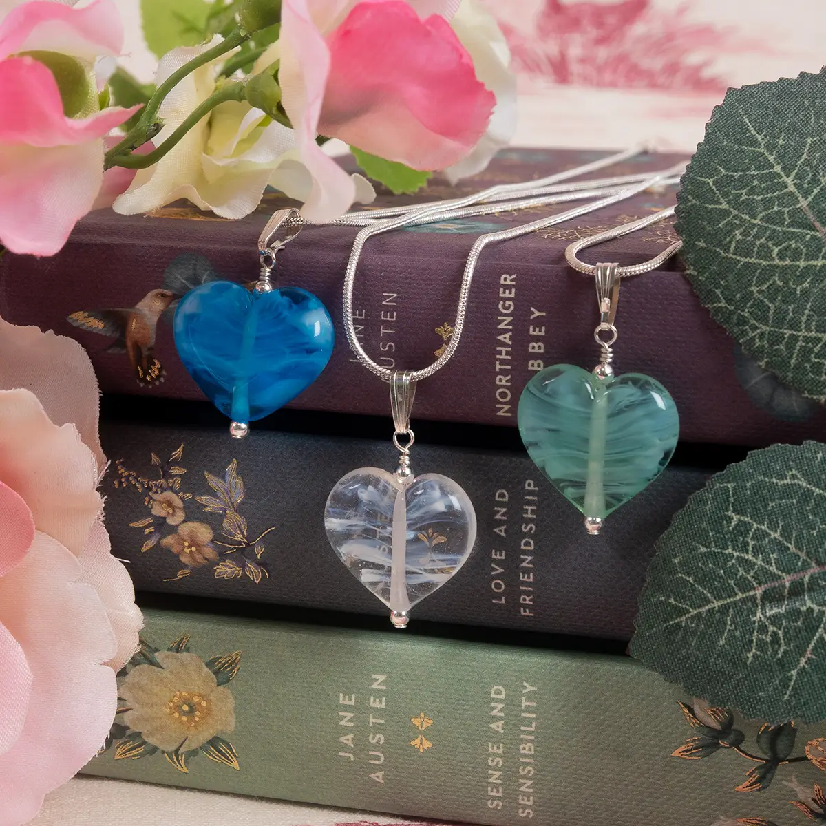 Swirled Molten Glass Heart Necklace Blue - Image 3