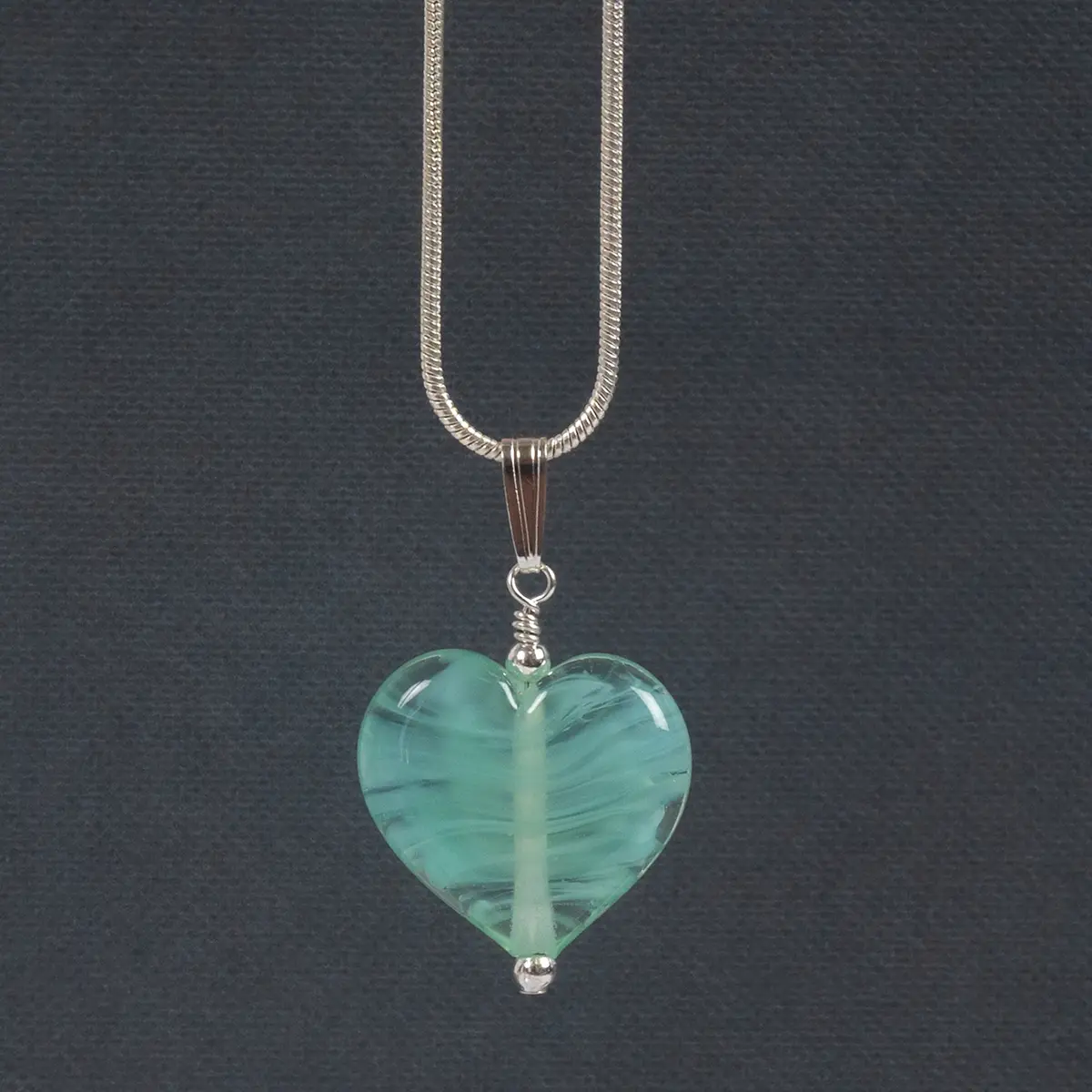 Swirled Molten Glass Heart Necklace Mint - Image 6
