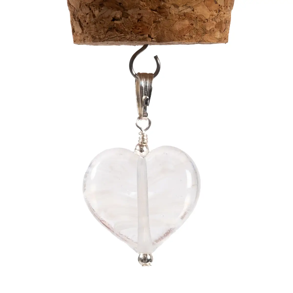 Swirled Molten Glass Heart Necklace White - Image 3