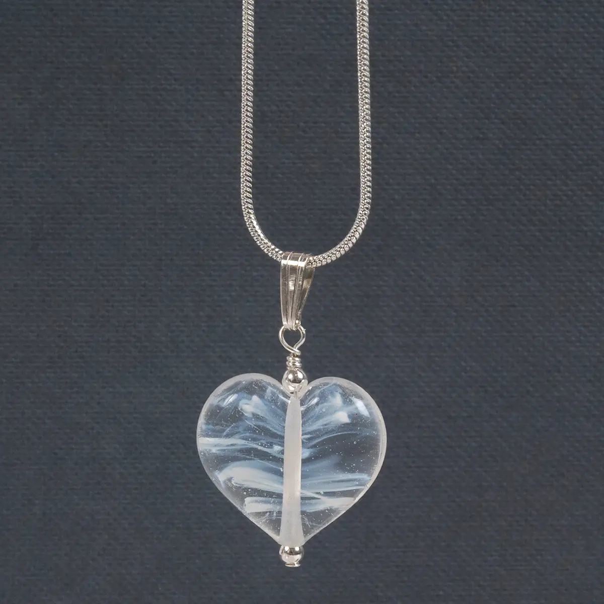 Swirled Molten Glass Heart Necklace White - Image 4