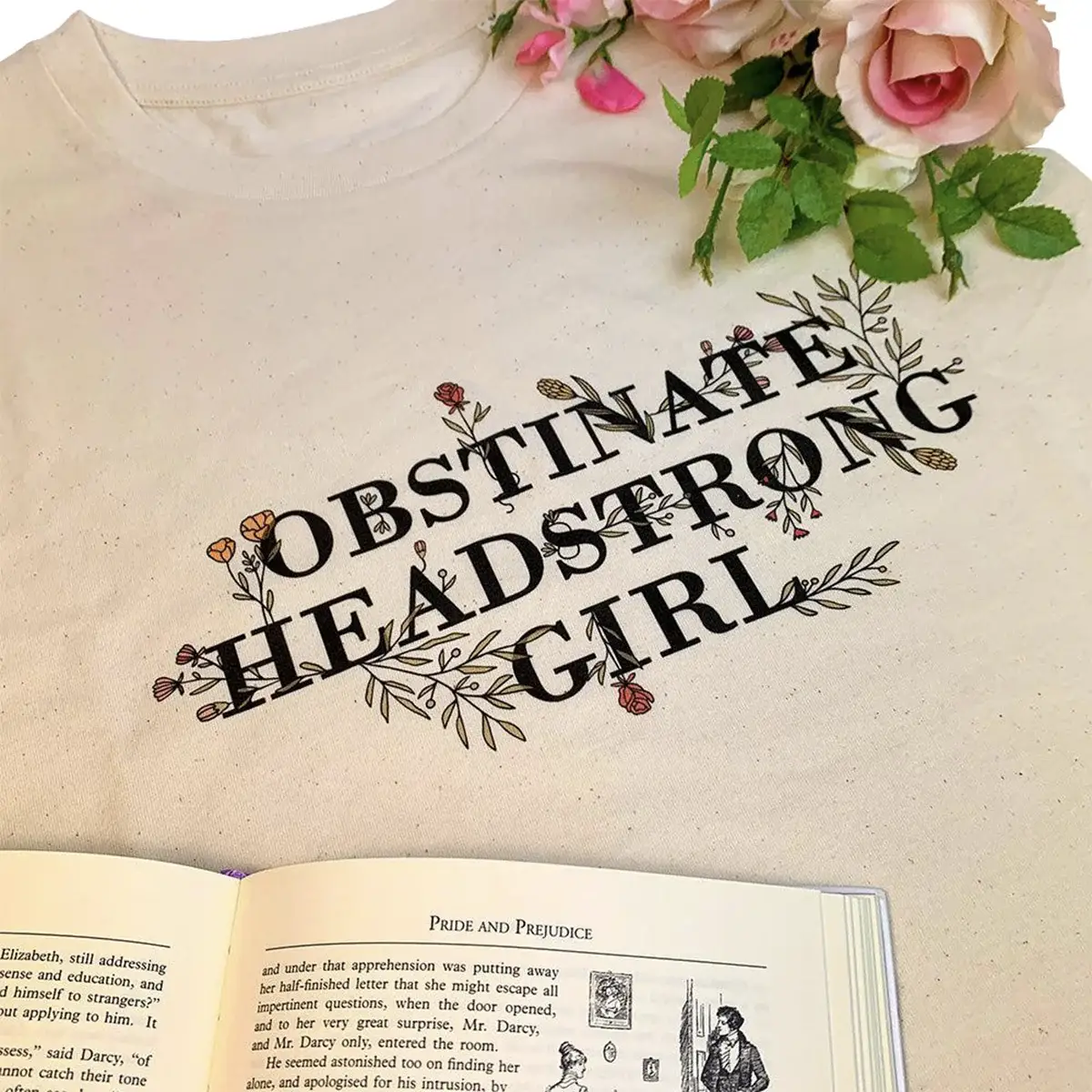 Floral Obstinate Headstrong Girl T-Shirt in Speckled Cream - Image 3
