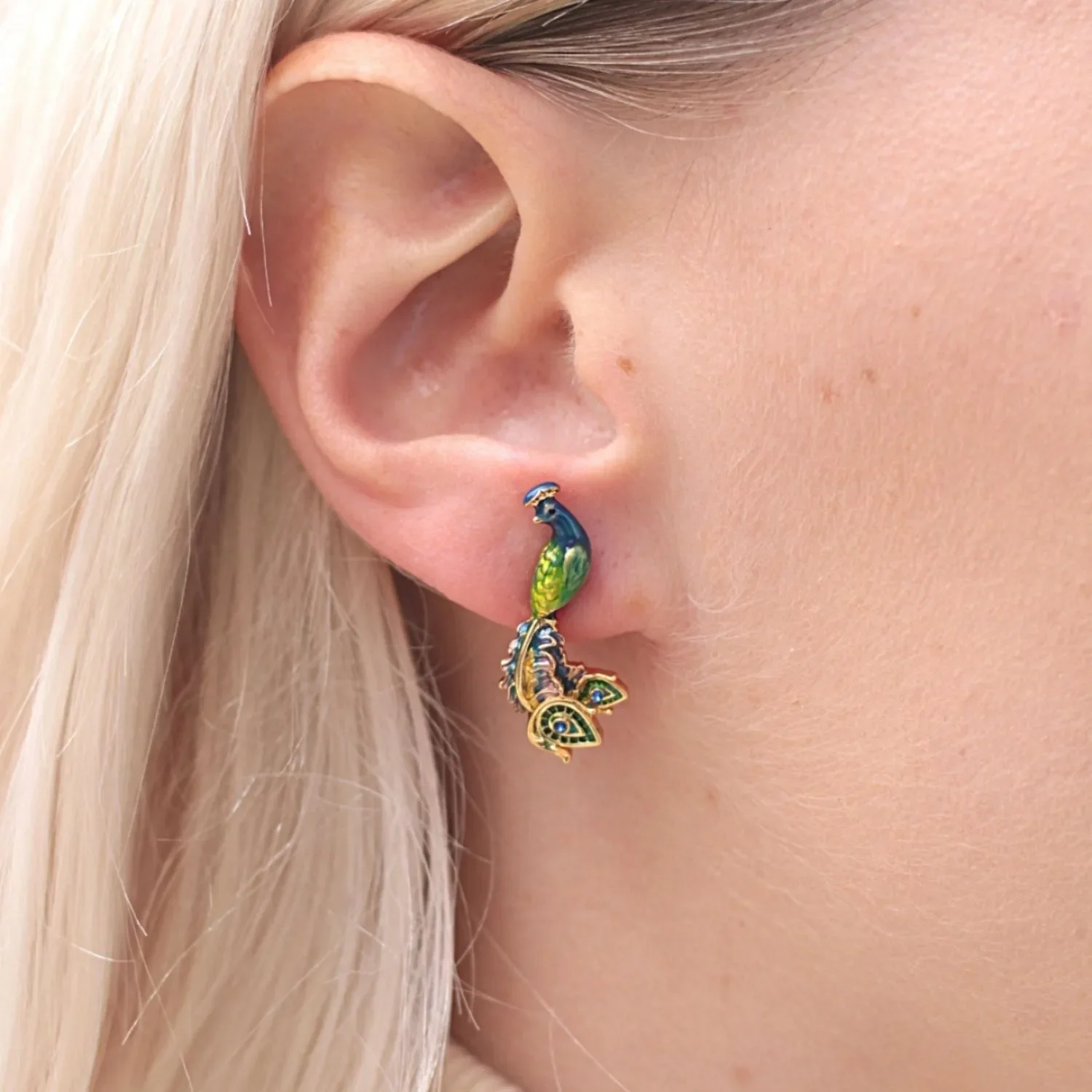 Peacock Enamelled Earrings - Image 2
