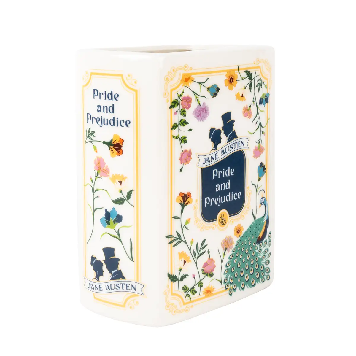 Pride and Prejudice Ceramic Mini Book Vase - Yellow Floral - Image 2
